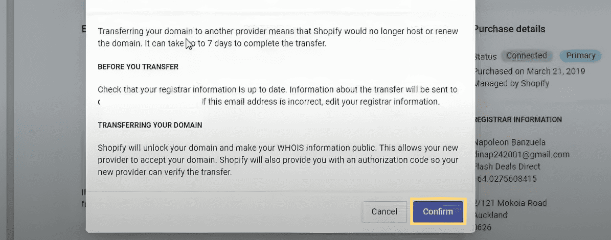 Confirm domain transfer