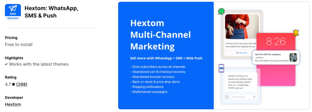Hextom: WhatsApp, SMS & Push