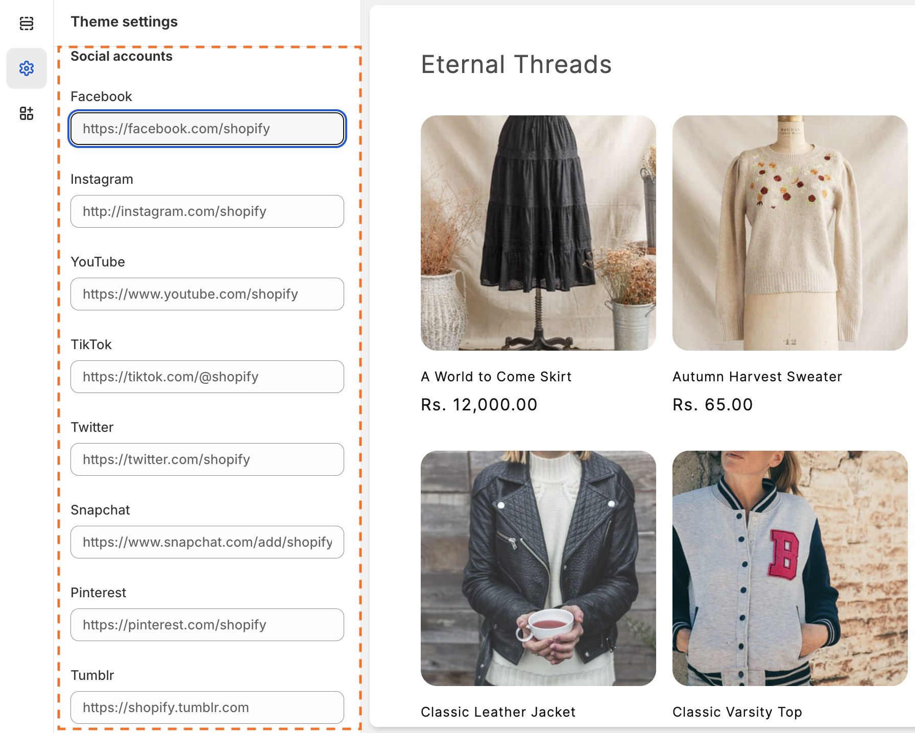 Add social media links to Shopify