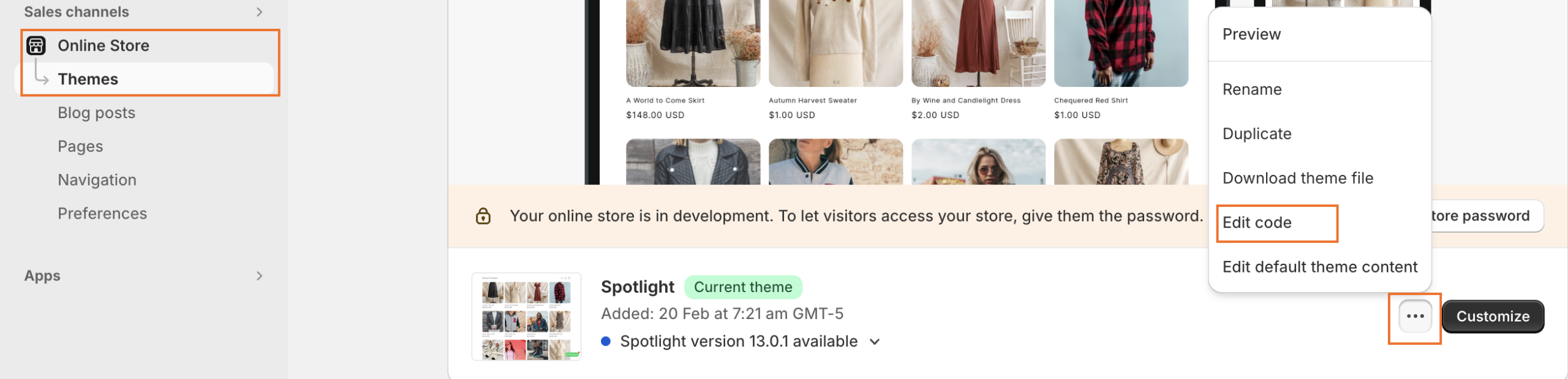 Edit code: add social media to shopify