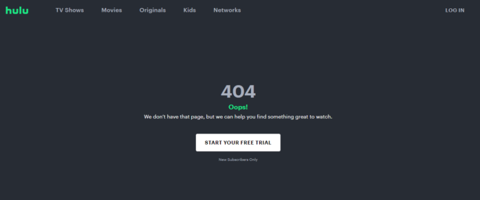 Hulu 404 page example