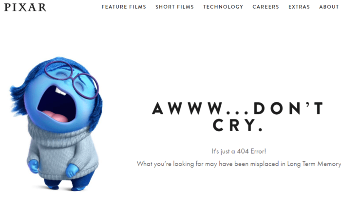 Pixar 404 page example