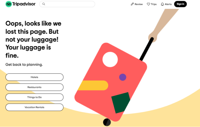 Tripadvisor 404 page example