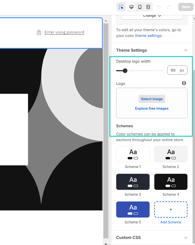 Password - Theme settings