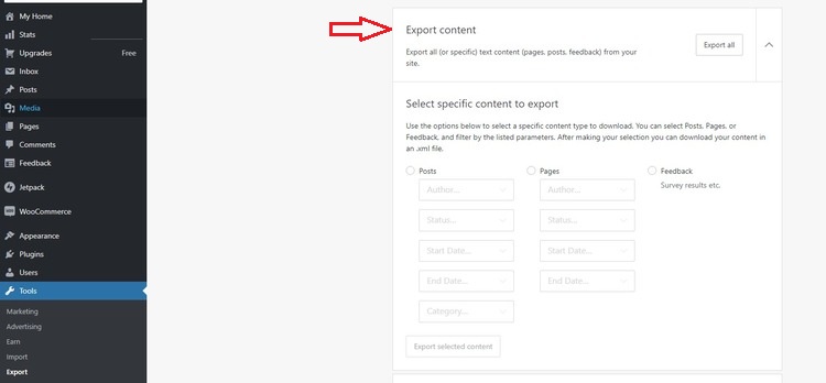 Click on export the data