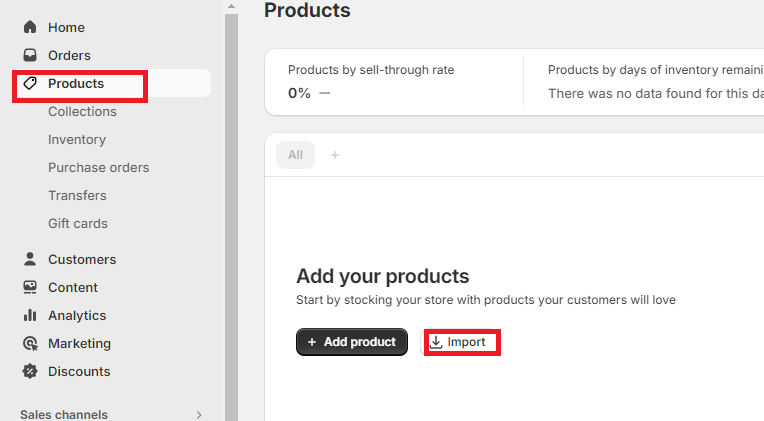 Head to Shopify Import