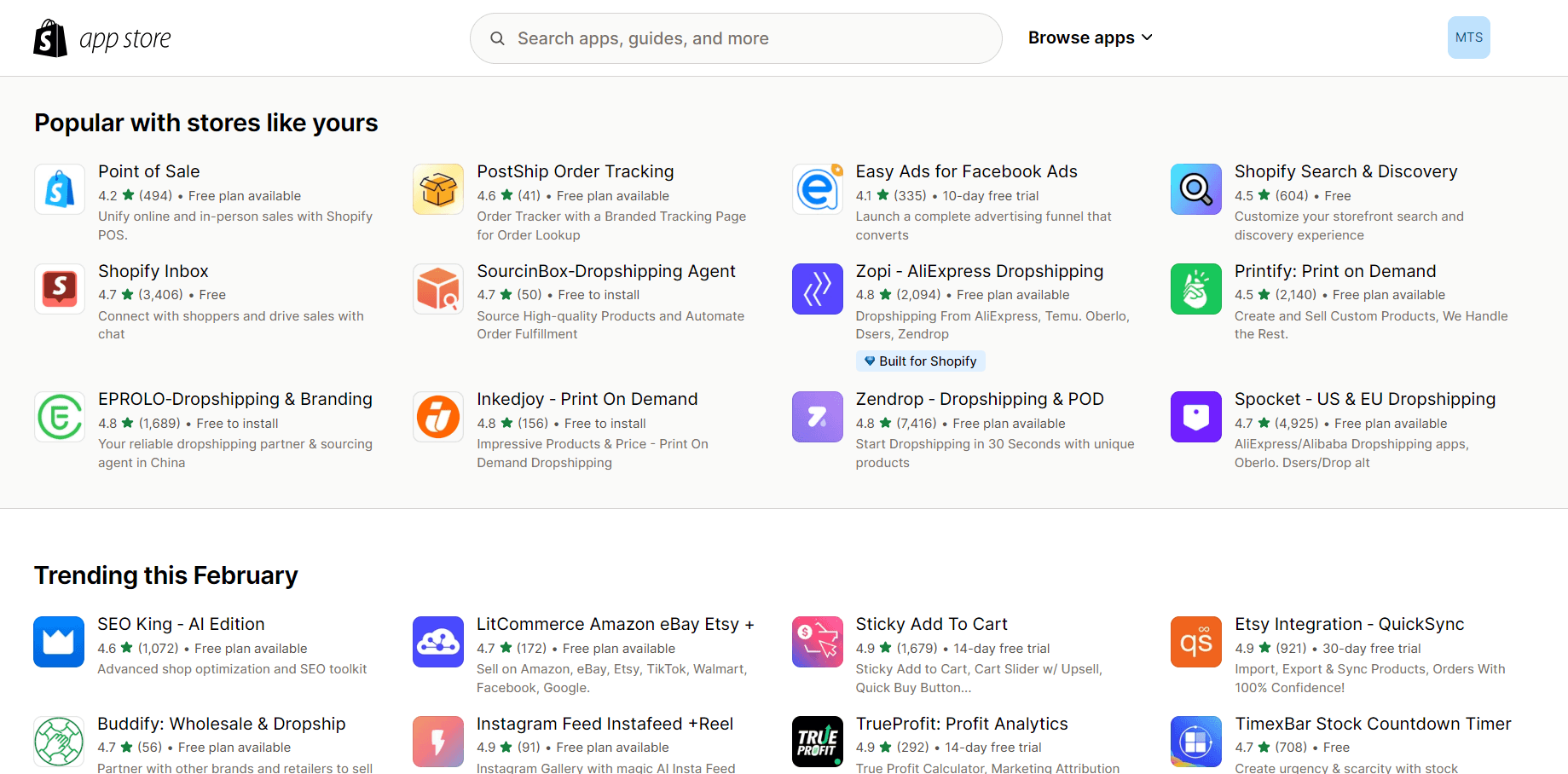 Shopify app store