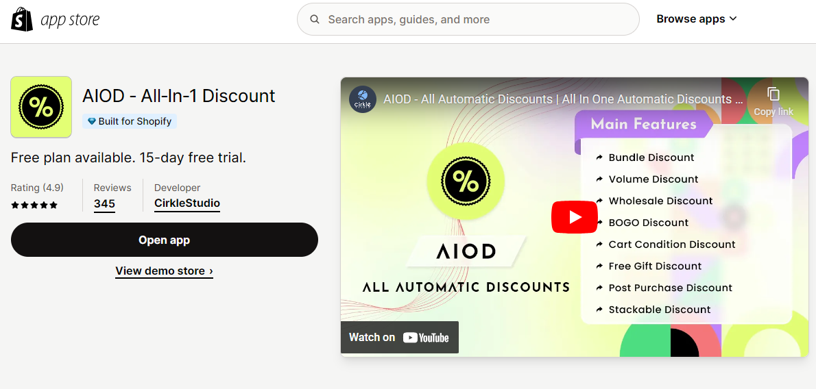 Best discount app Shopify - AIOD