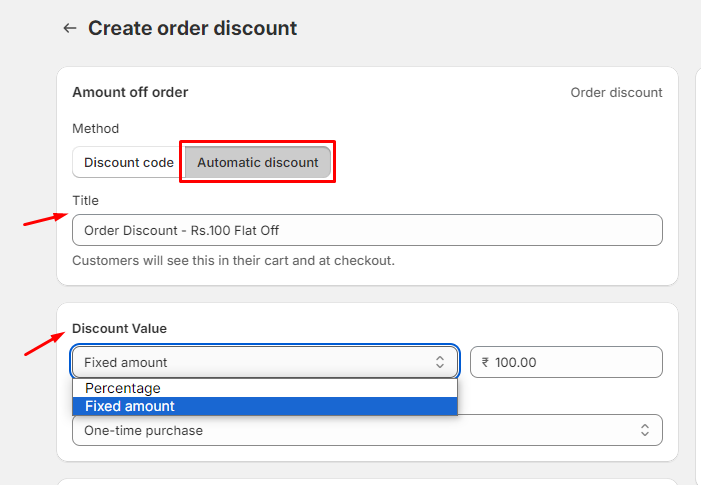 Step#2 Order discount on Shopify