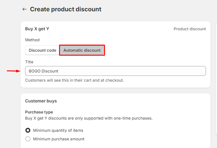 Step#2 buy x get y discount on Shopify