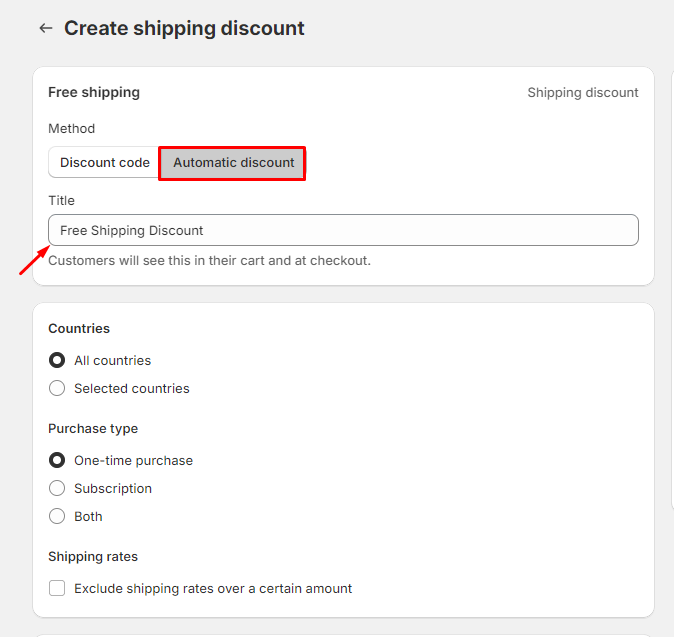 Step#2 free shipping discount Shopify