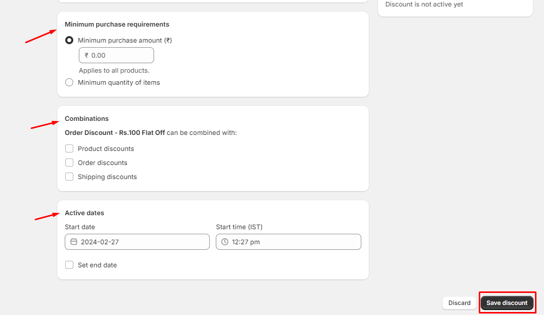Step#3 Order discount on Shopify