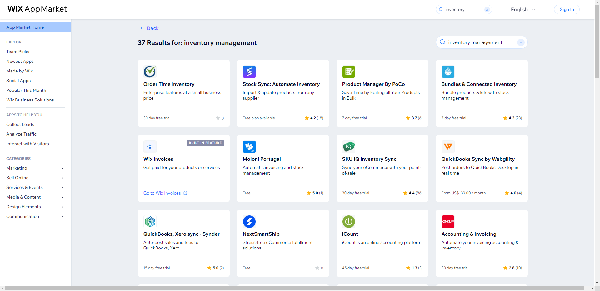 Wix - inventory management