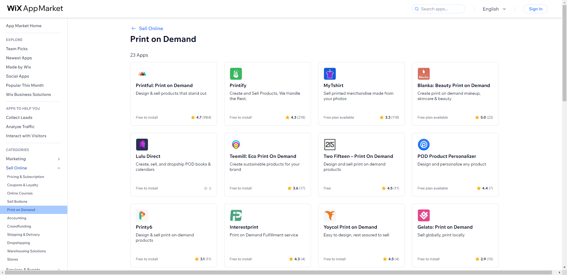 Wix- print on demand