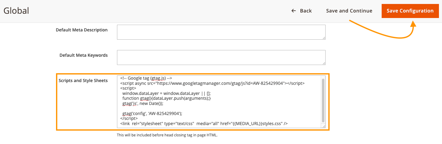 insert google tag into magento 2
