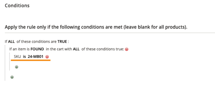 Set rule by applying condition for Product-specific Coupon Code 