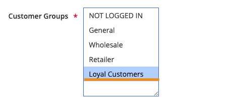 Select customer group to apply Coupon code