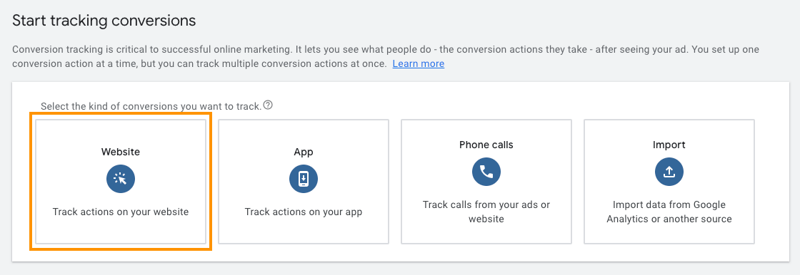 Track actions on website