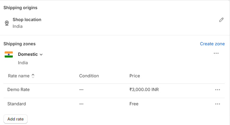 Domestic shipping details