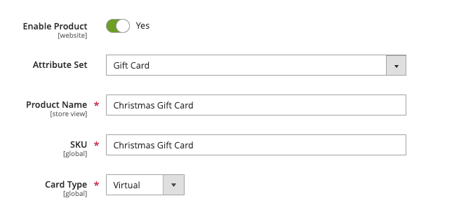 Enter basic details for the gift card product