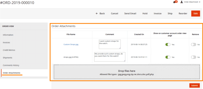 order attachments