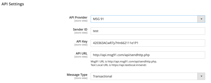 API settings for MSG