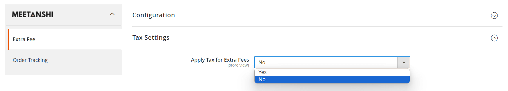 Enable tax option for extra fees