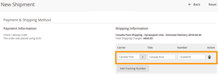 Add Shipment details