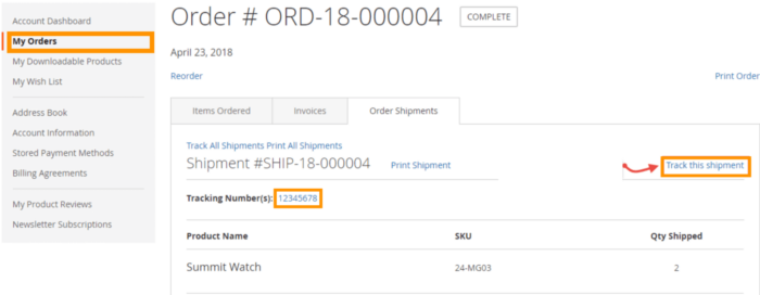 Order Tracking for customers account 700x272