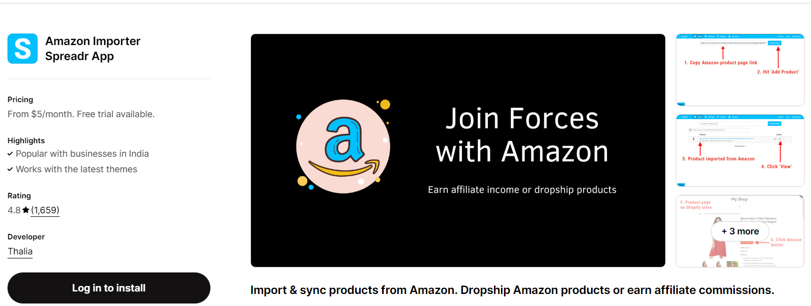 Amazon Importer Spreadr App - best dropshipping app for Shopify stores