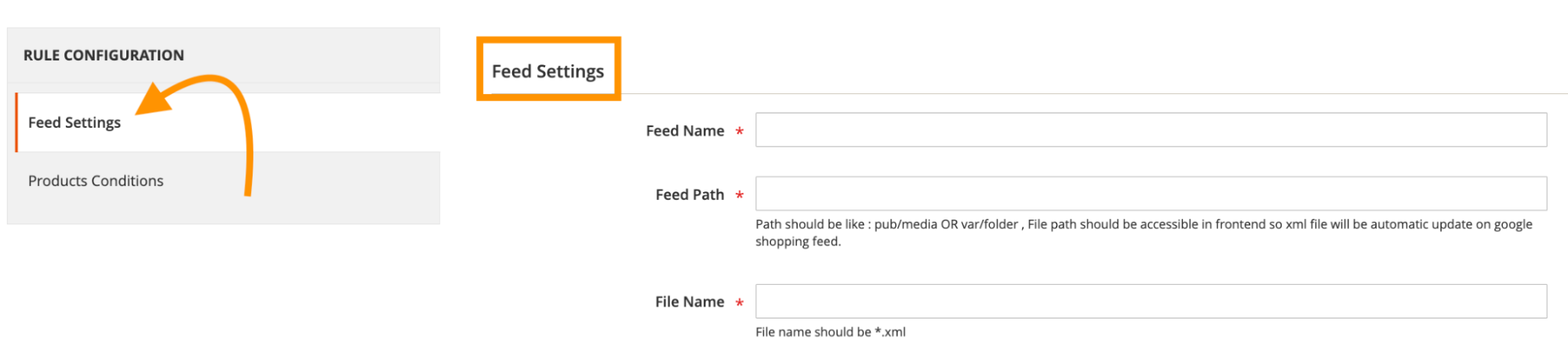 create google shopping feed rules feed settings