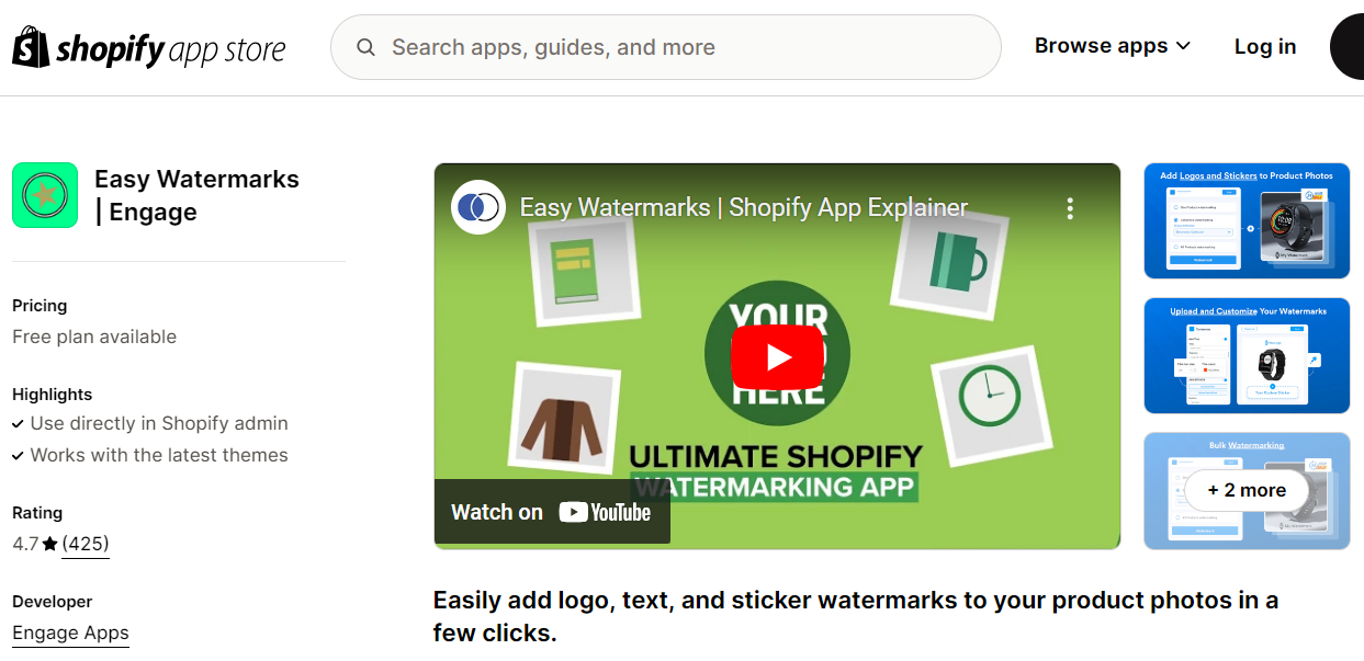 Engage - Easy Watermarks shopify app