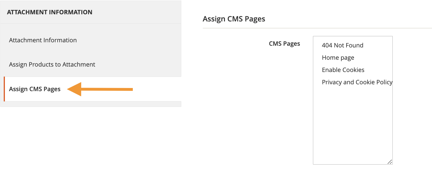 Assigning cms pages