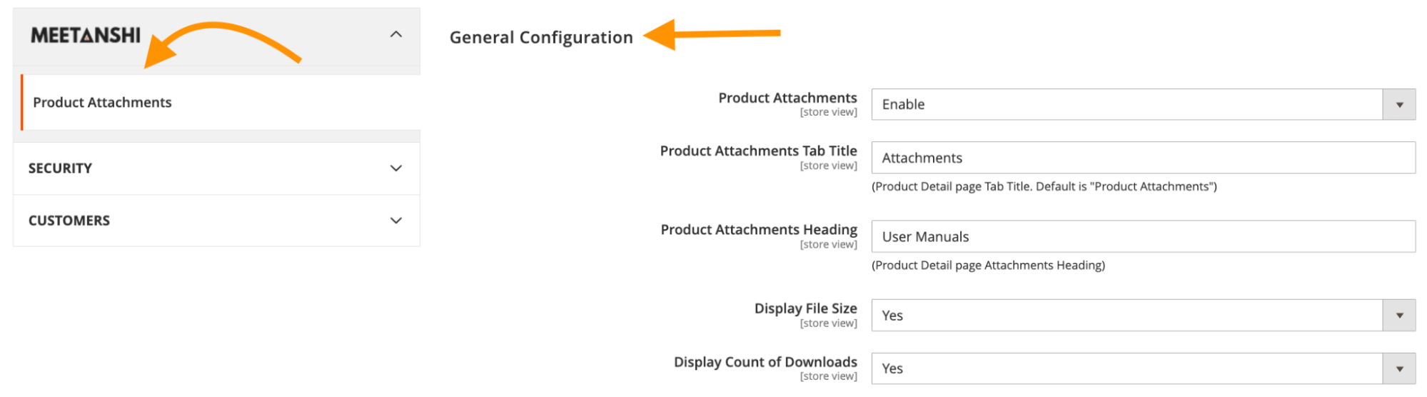 Product attachment general settings
