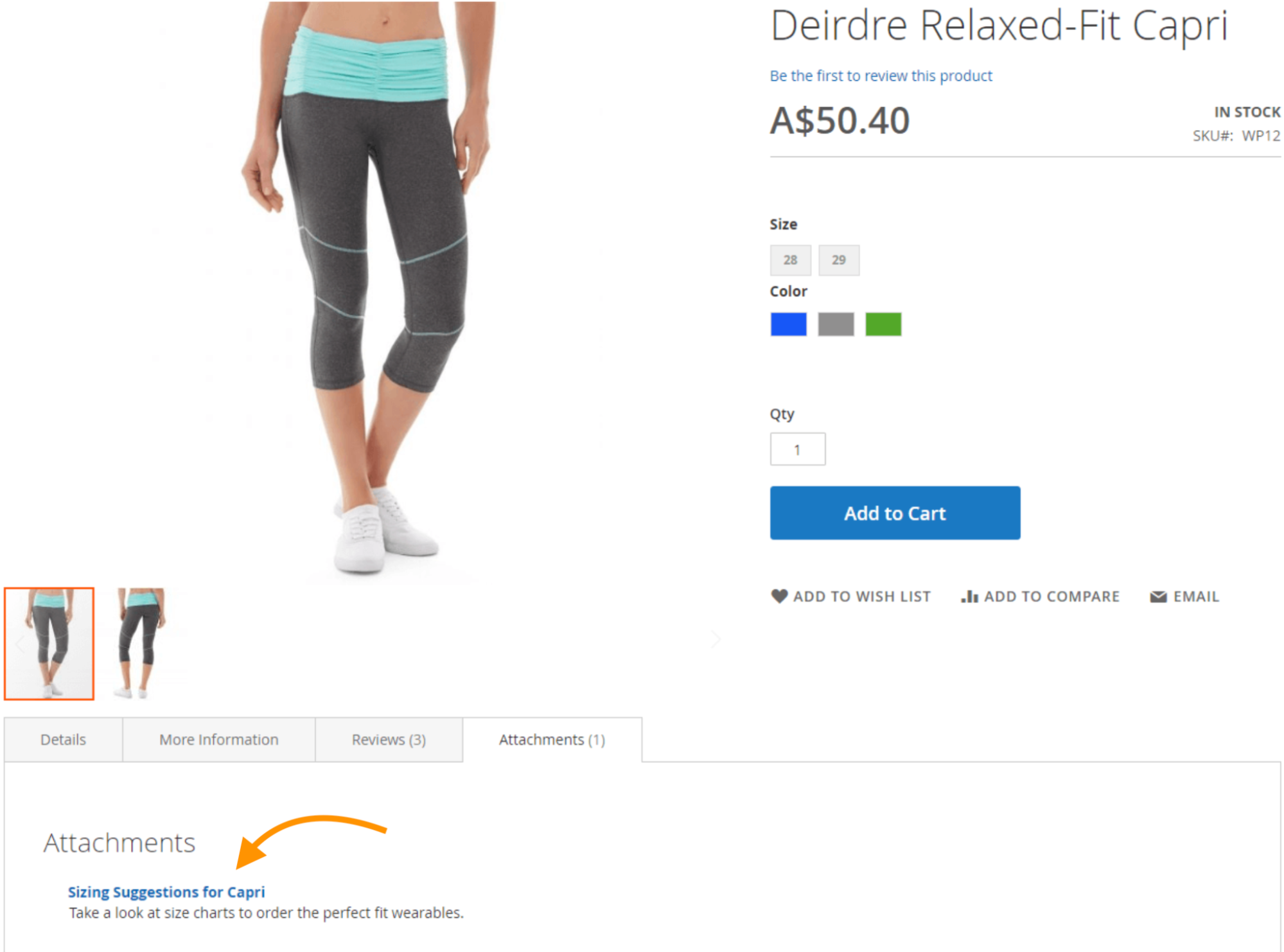 Product attachment seen on frontend after config