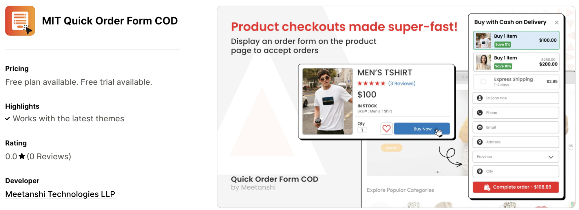 MIT Quick Order Form COD