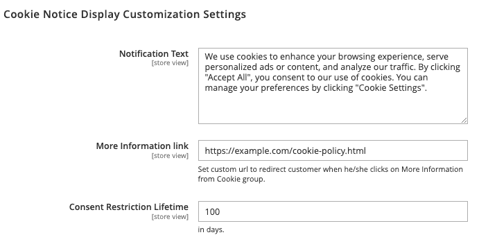 Cookie Notice Display Customization Settings