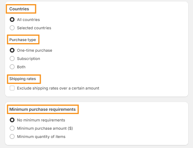Settings For Free Shipping Discounts
