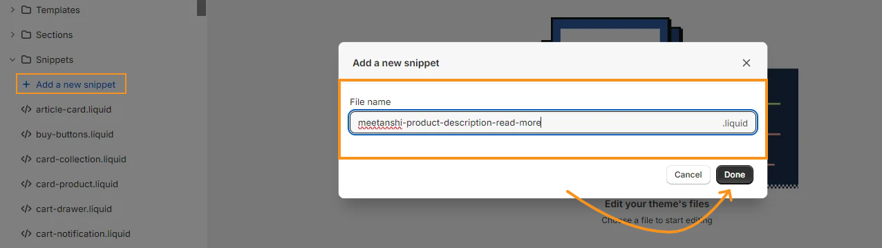 add new snippet name