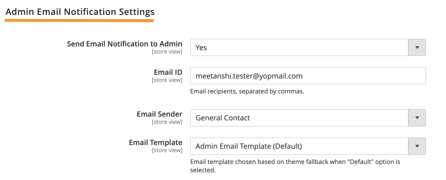 Admin Email Notification Settings