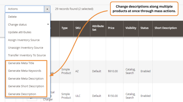 Changes descriptions for multiple pages