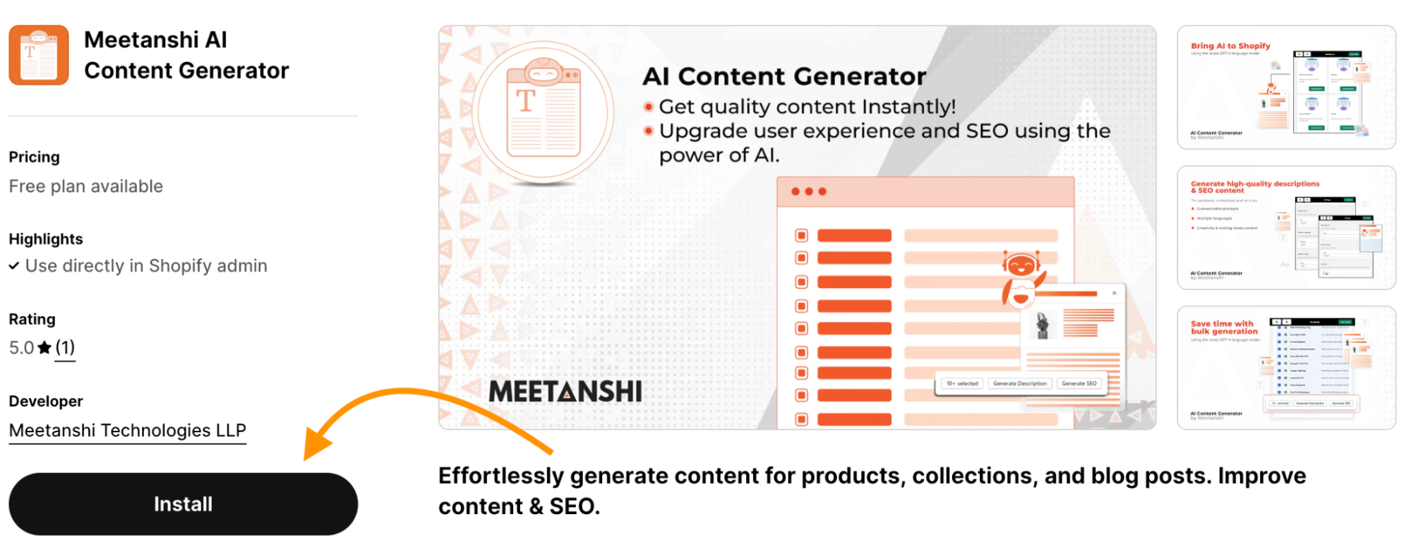 Install the Meetanshi AI Content Generator