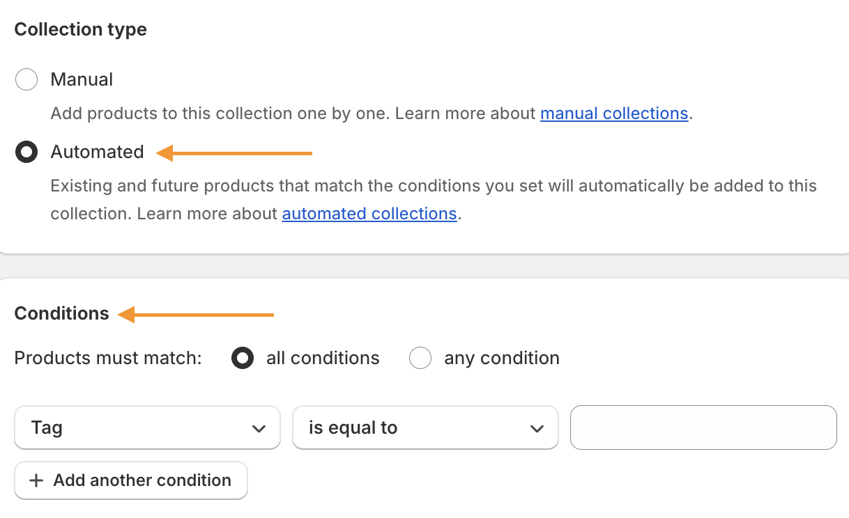 Select Automated Collection Type Select Conditions