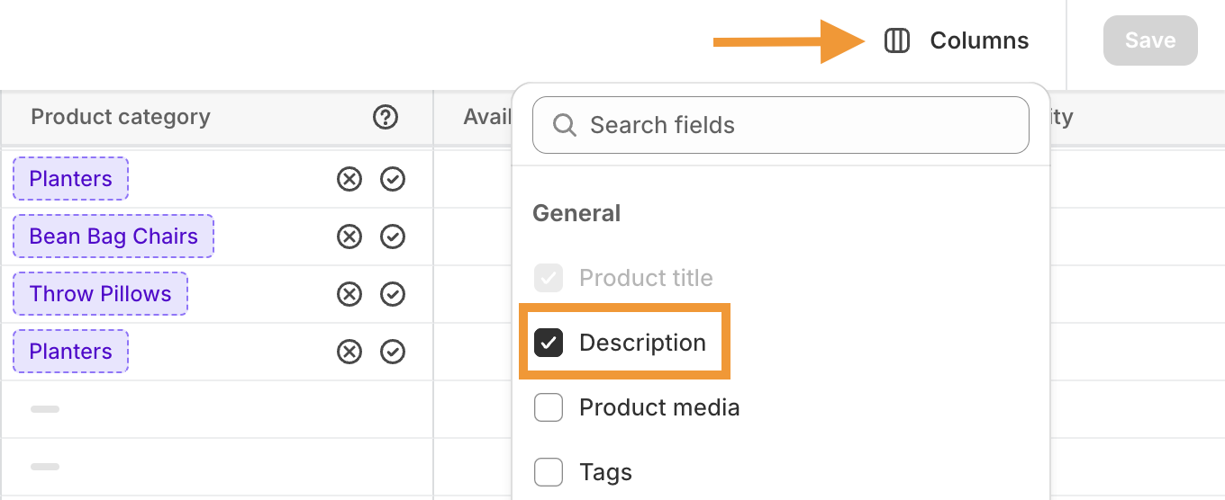 Select The Product Description Columns