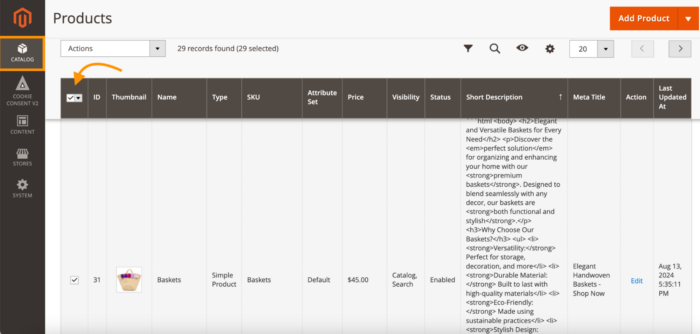Select the products you want to update