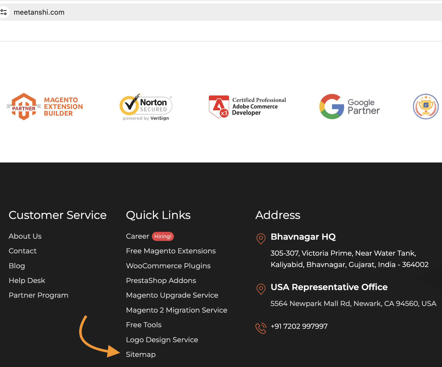 SItemap in Footer