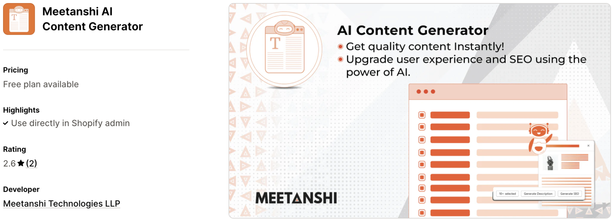 Meetanshi AI Content Generator