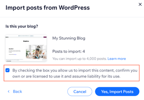 Click Yes Import Posts