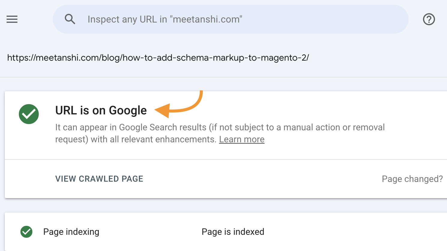 Inspect the URL in GSC