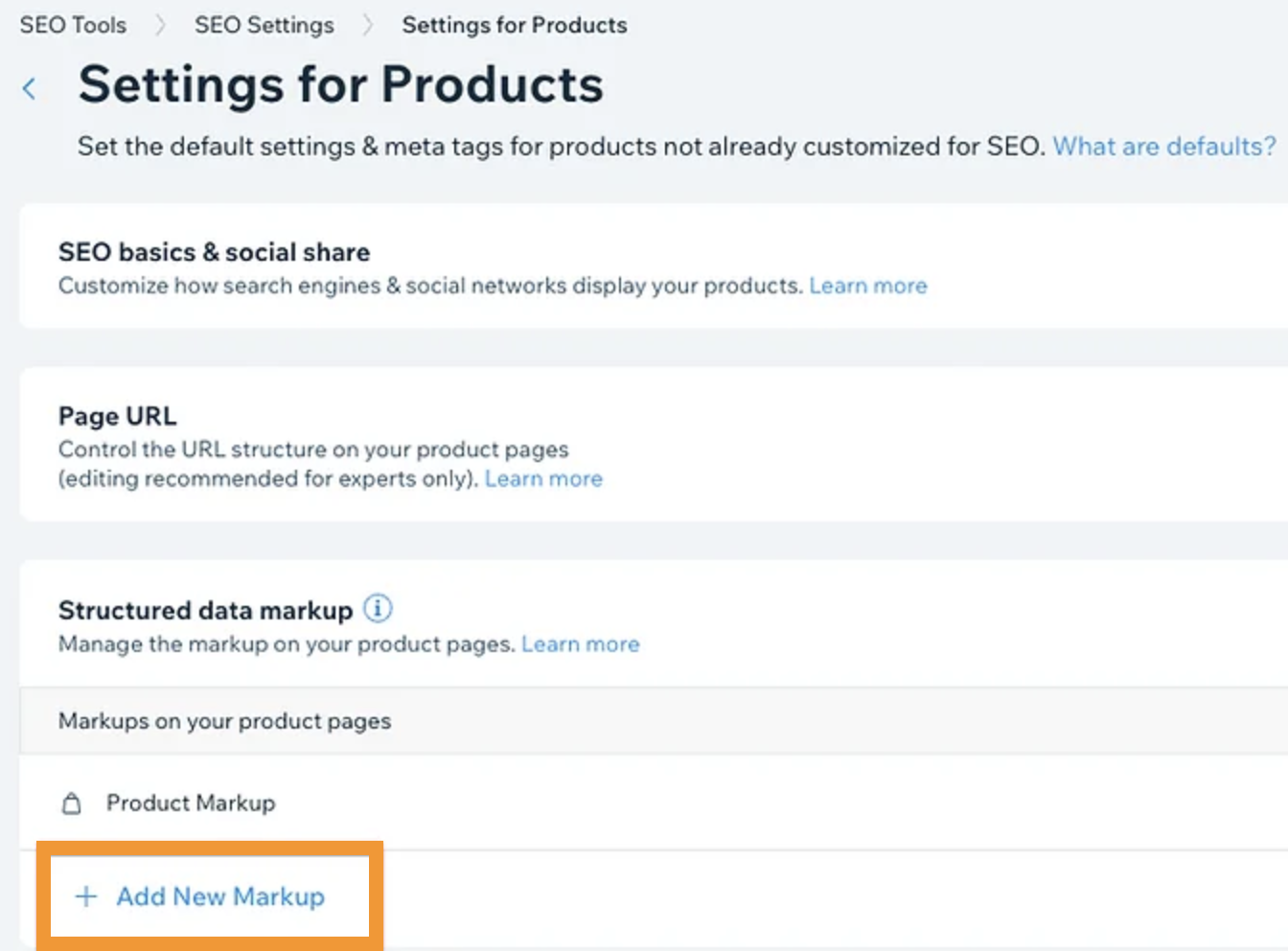 Settings for Products Structured Data Markup